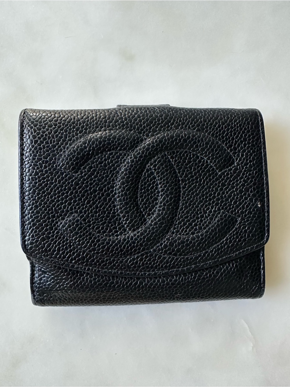 CHANEL Black Caviar Leather Small Fold Wallet